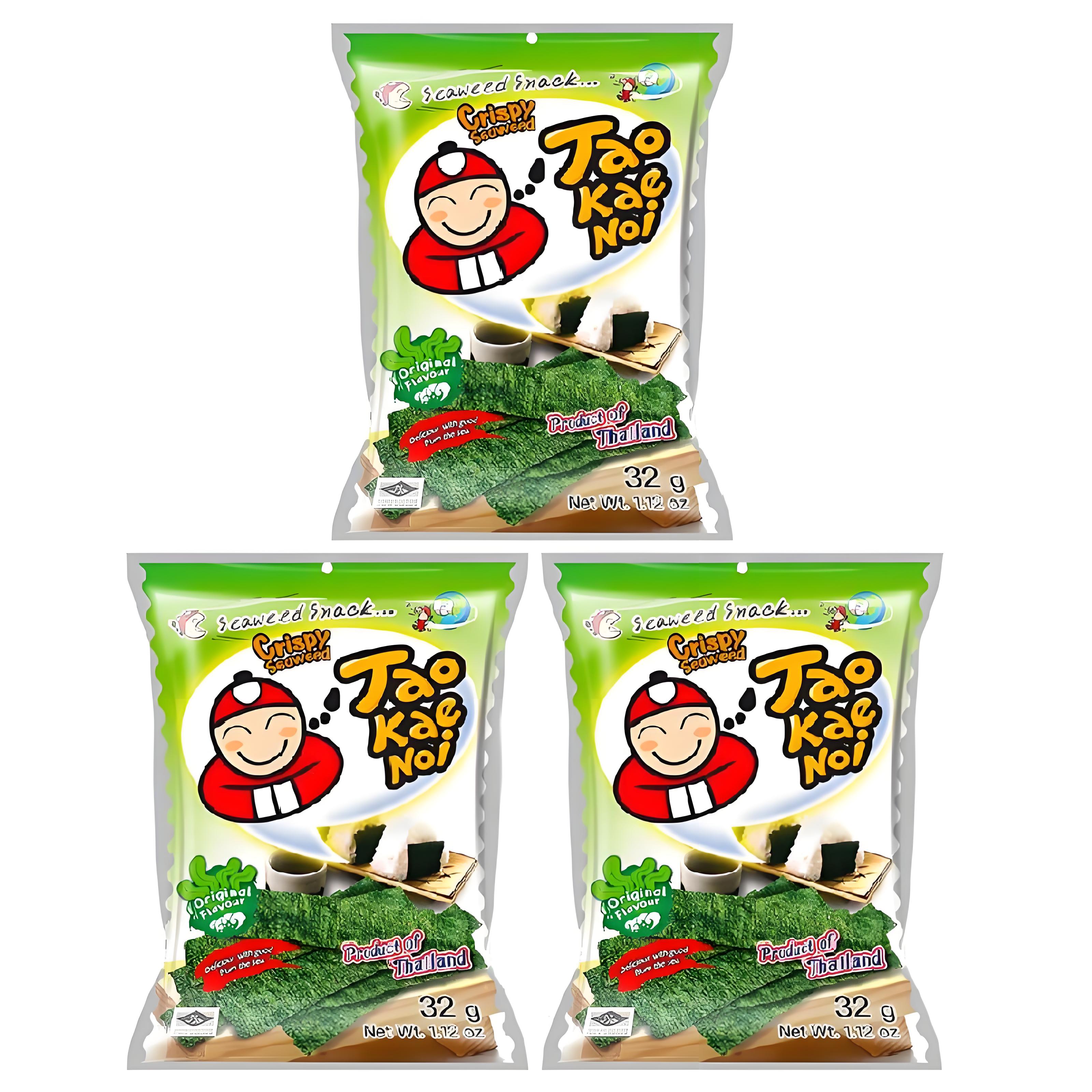 Tao Kae Noi, Seaweed Rolls (Seafood Flavor), Pack of 3, 32g/box