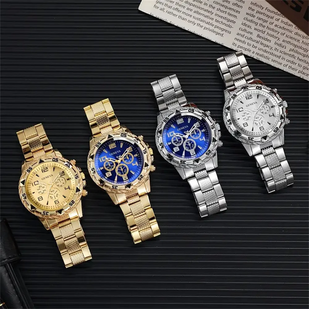 4 stks/set herenhorloges mode Arabische wijzerplaat stalen band quartz horlogeset (zonder doos)
