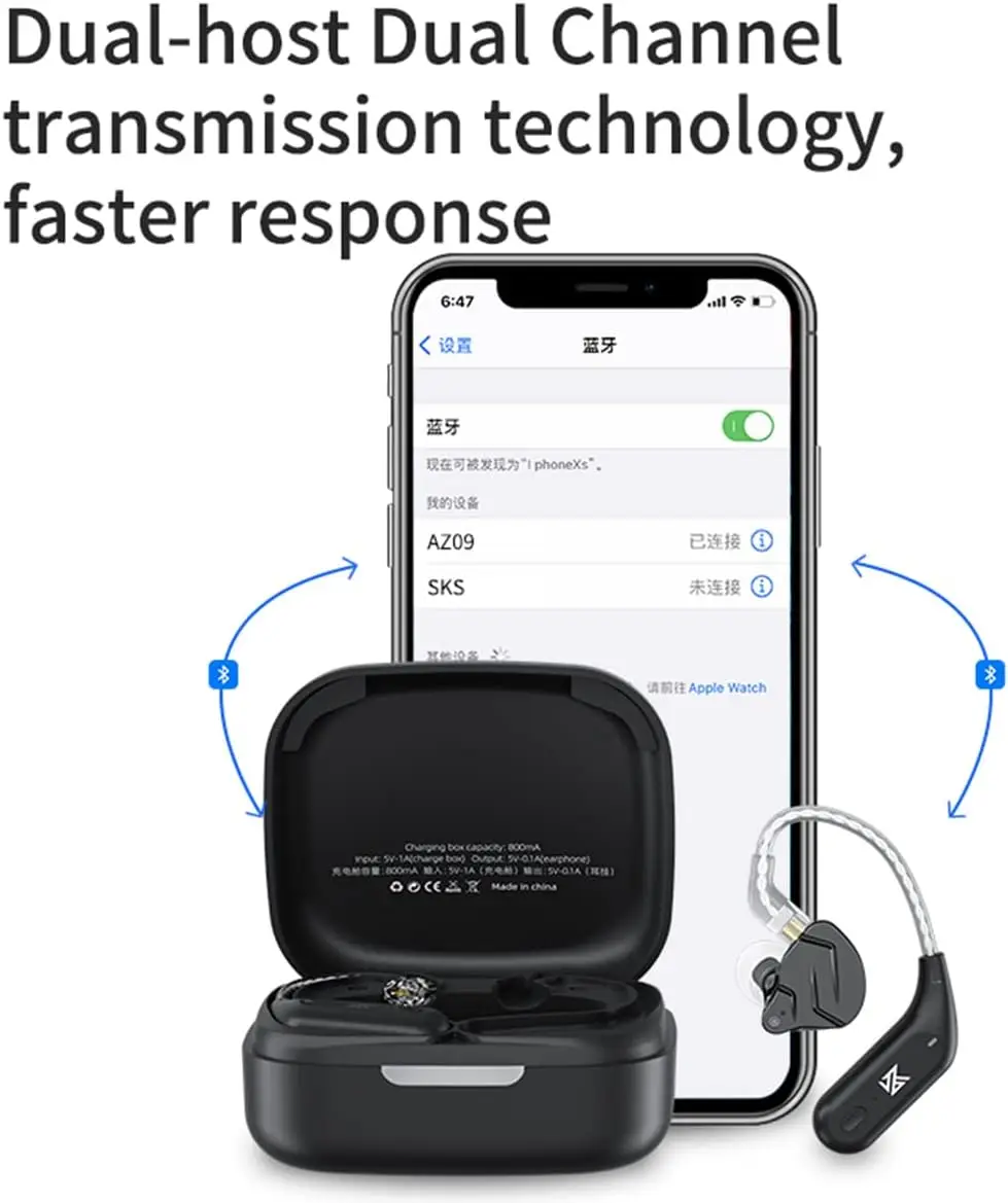 KZ AZ09 Bezprzewodowy kabel do aktualizacji HD Bluetooth 5.4 Przewodowy zestaw słuchawkowy HIFI z etui ładującym do słuchawek KZ CCA