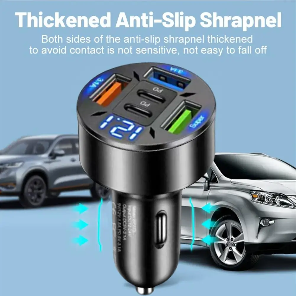 Новое цифровое автомобильное зарядное устройство 2PD + 3 USB, 5 портов, быстрая зарядка PD QC3.0 USB C, автомобильное зарядное устройство для телефона, адаптер для Samsung