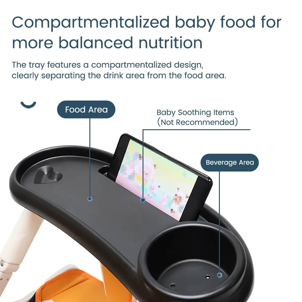 Bandeja universal 3 em 1 para lanche, suporte de copo ajustável, slot para telefone, compatível com a maioria dos carrinhos, viagem multifuncional