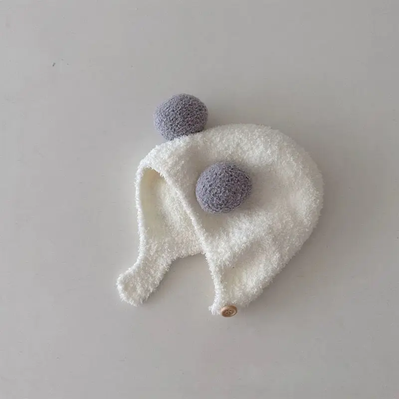 Leuke Winter Warm Kinderen Meisje Jongens Baby Hoeden Fleece Wol Zomen Caps met Bal Effen Wol Gehoorbescherming Hoeden Zachte Pasgeboren Motorkap