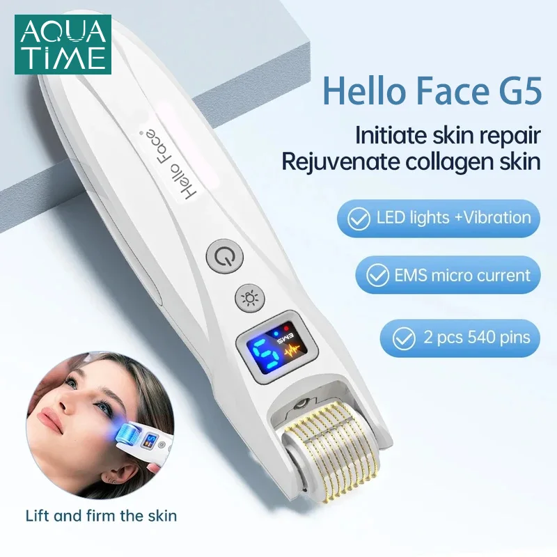 Hello Face Derma Roller G5 Bio Roller G5 Microneedling Red Light Therapy 540 Roller EMS Facial Machine Hair Beard Regrowth Tool