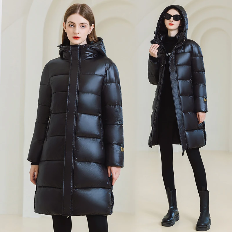 2024 ใหม่ฤดูหนาวลงฝ้ายแจ็คเก็ตเสื้อผ้าผู้หญิงยาวParkas Hoodedฤดูหนาวที่อบอุ่นหนากันน้ําหญิงเสื้อกันหนาวสีดํา