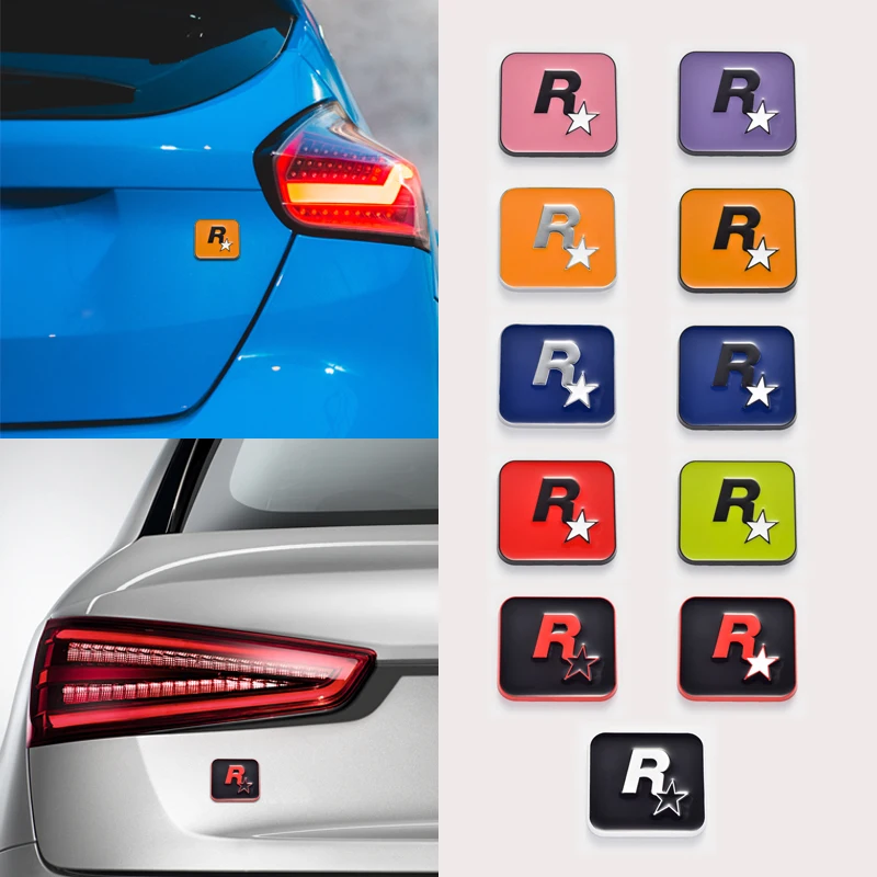 Logotipo de estrella R de Metal GTA para coche, emblema de guardabarros lateral colorido, insignia para maletero trasero, cubierta de tanque de aceite, pegatina decorativa personalizada