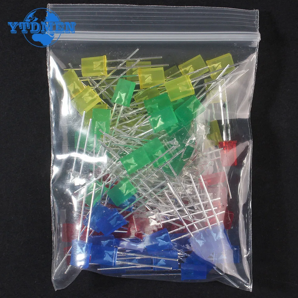 100 ชิ้น/ล็อตสแควร์ 2*5*7 มม.LED ไดโอด 2X5X7 มม.5 สีสีแดงสีเหลืองสีเขียวสีฟ้าสีขาว LED Light-emitting Diode Kit สําหรับ DIY อิเล็กทรอนิกส์