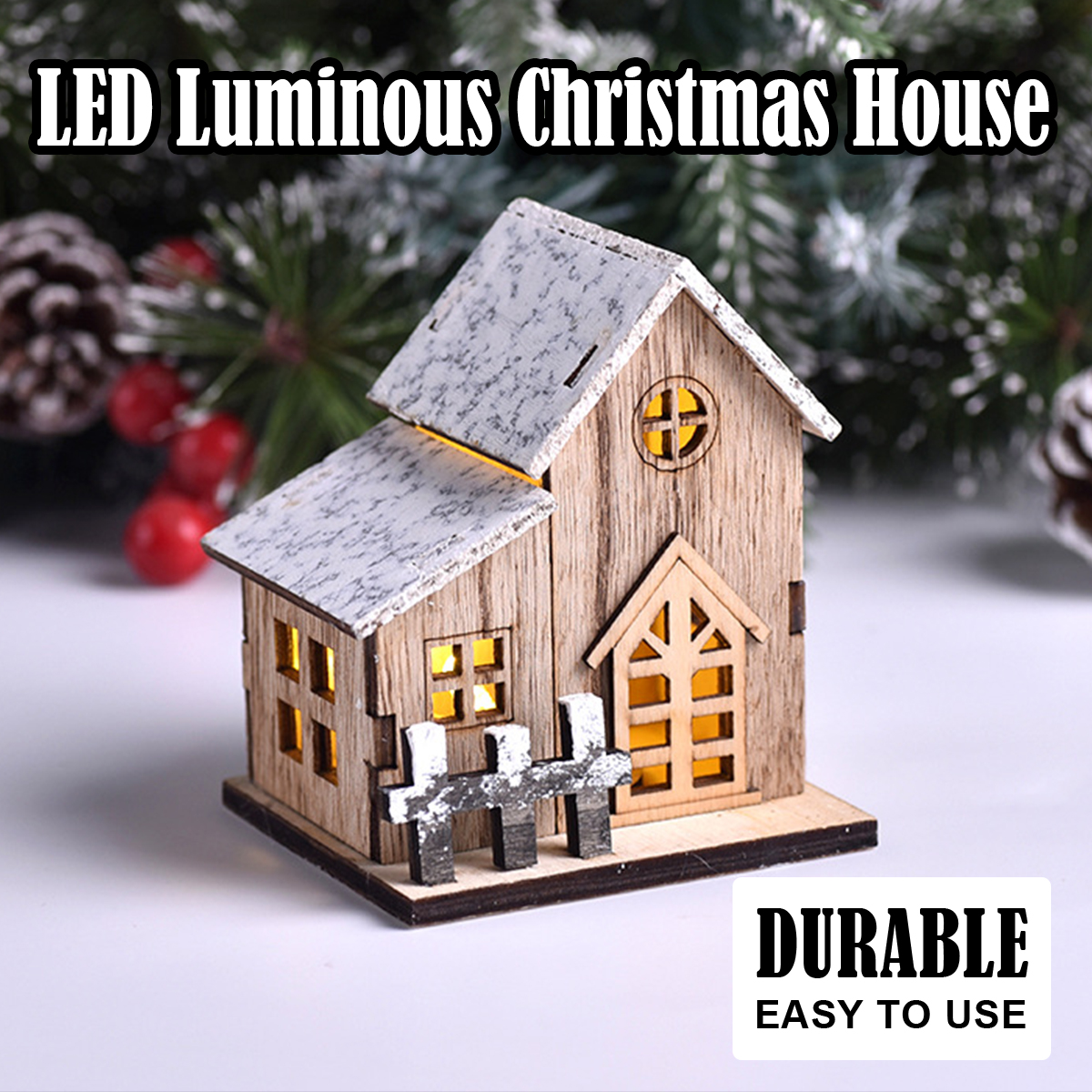 Holzhaus LED-Licht mit Baum leuchtendes Geschenk für Kinder für Weihnachten Mini Home Lights Lampe DIY von Weihnachtsdekorationen Tisch
