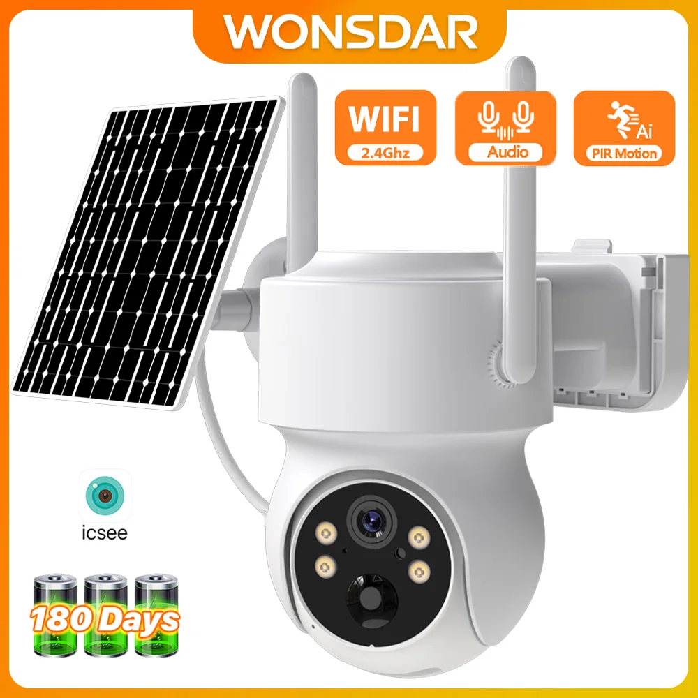 WONSDAR Eingebaute Batterie WiFi PTZ Outdoor Wireless Solar IP Kamera HD Video Überwachung Kamera Lange Zeit Standby iCSee