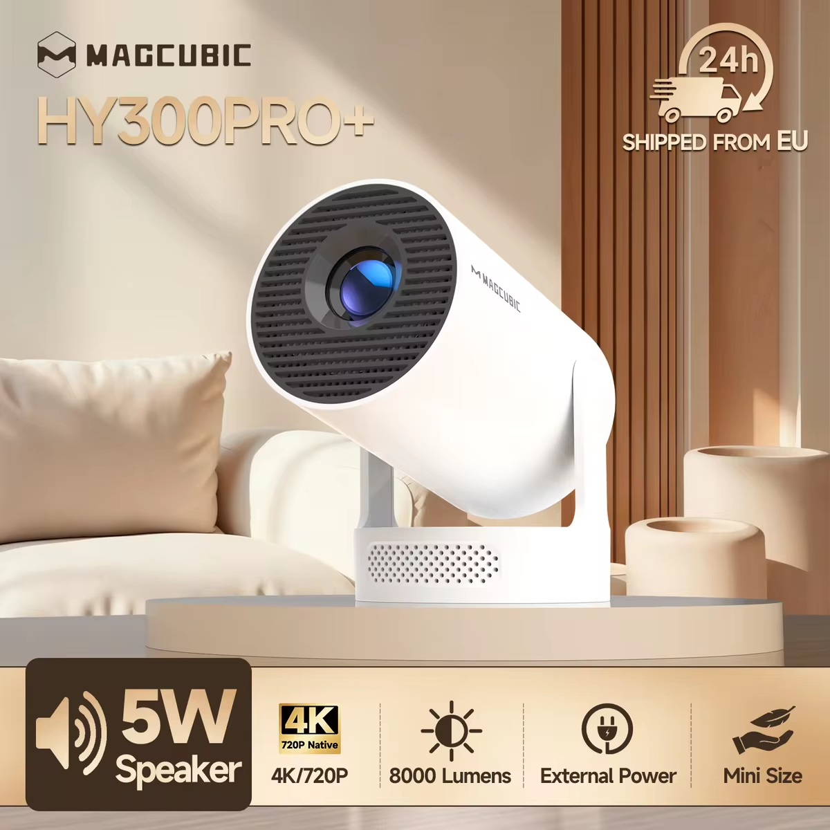 Magcubic HY300 Pro + proyector 4K Android 11 290ANSI portátil WiFi 6 BT5.4 cine al aire libre 5W altavoz HiFi 720P HD compatible