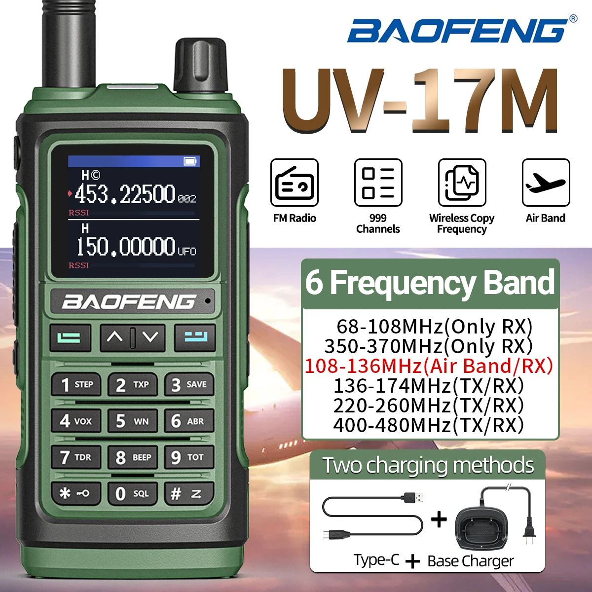 Baofeng UV-17M walkie talkie sechs band langstrecken luftband drahtlose kopie frequenz fm/am UV-5R jagd radios kommutator 17 pro