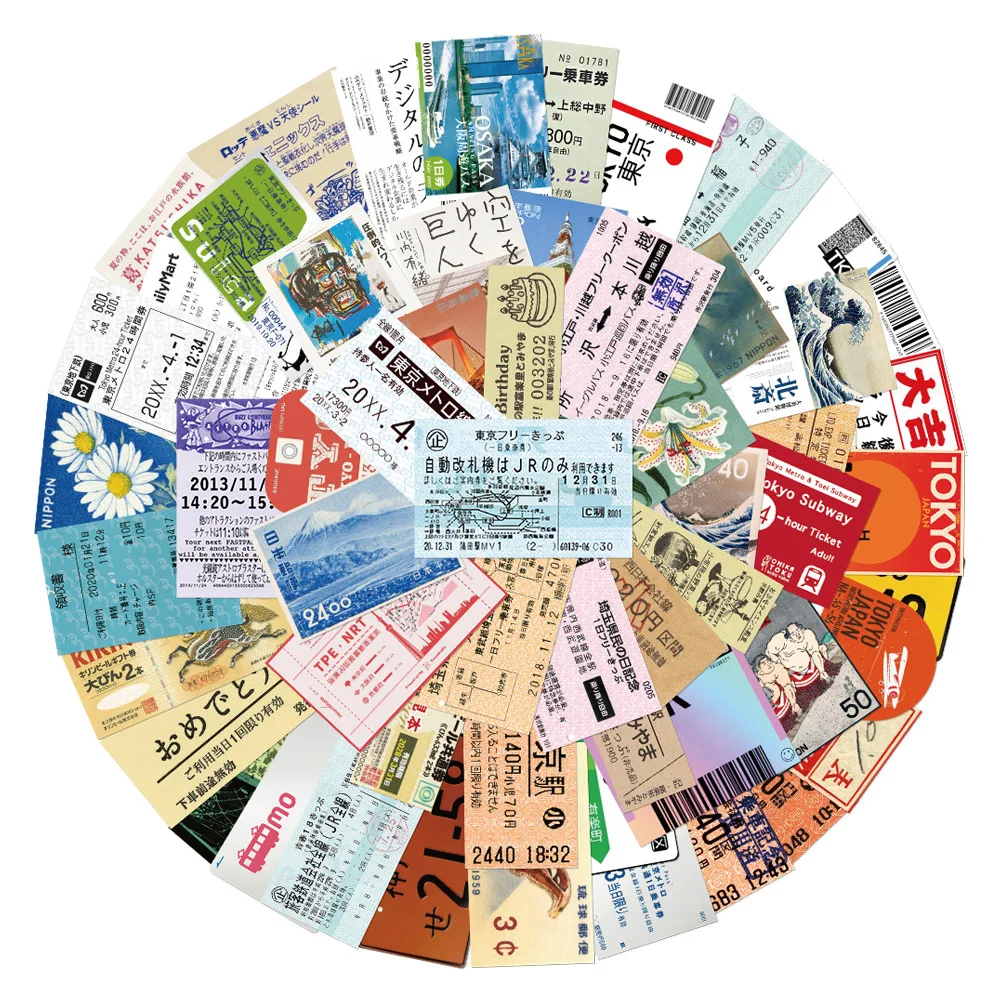 60 Stück japanische Postkarte Ticket Stempel Aufkleber Vintage ästhetisches Briefpapier reise tagebuch Gepäck wasserdicht Helm Aufkleber Spielzeug