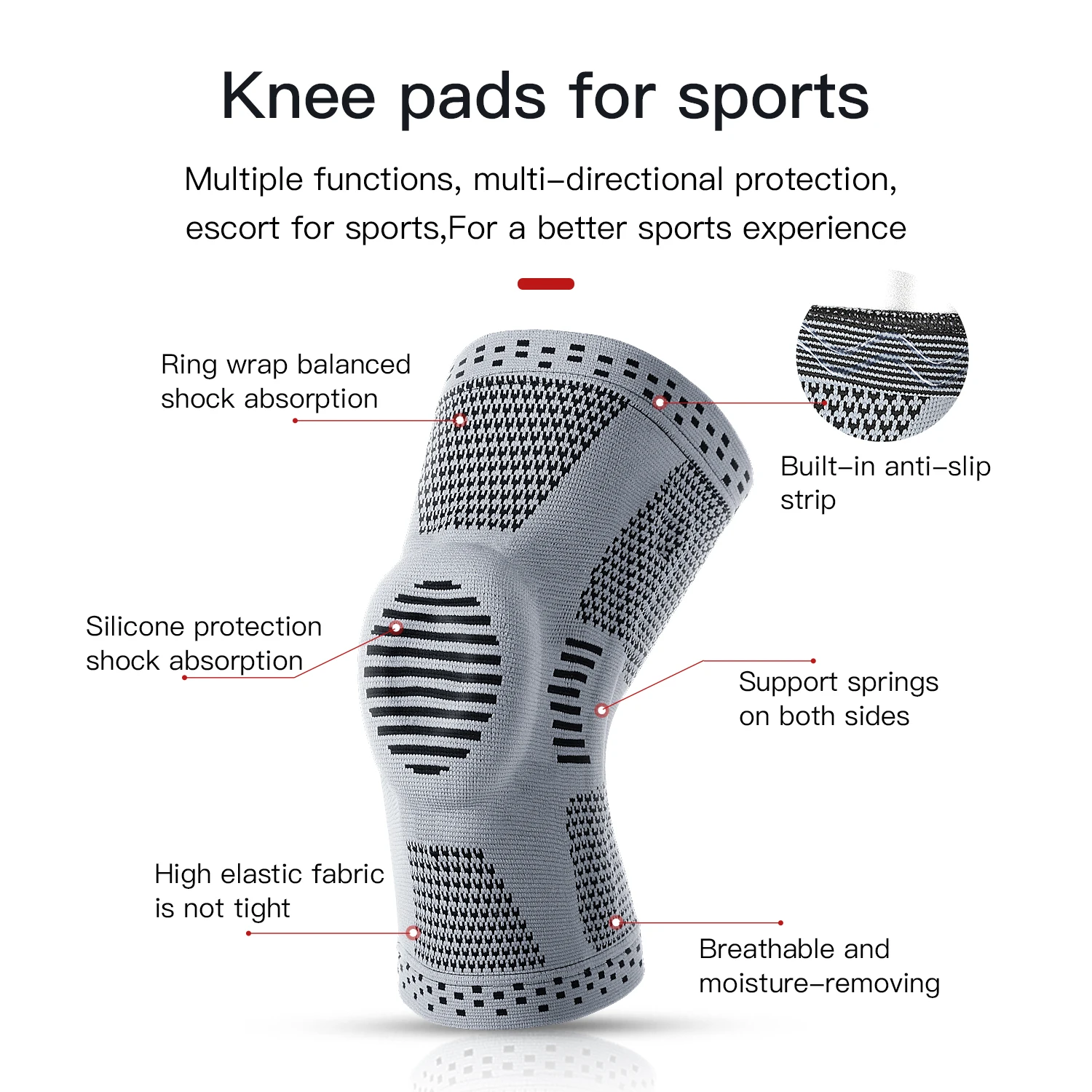 1 pz molla in silicone supporto completo per ginocchio supporto pazzo rotula forte protezione dalla compressione del menisco per uomini donne che corrono sport