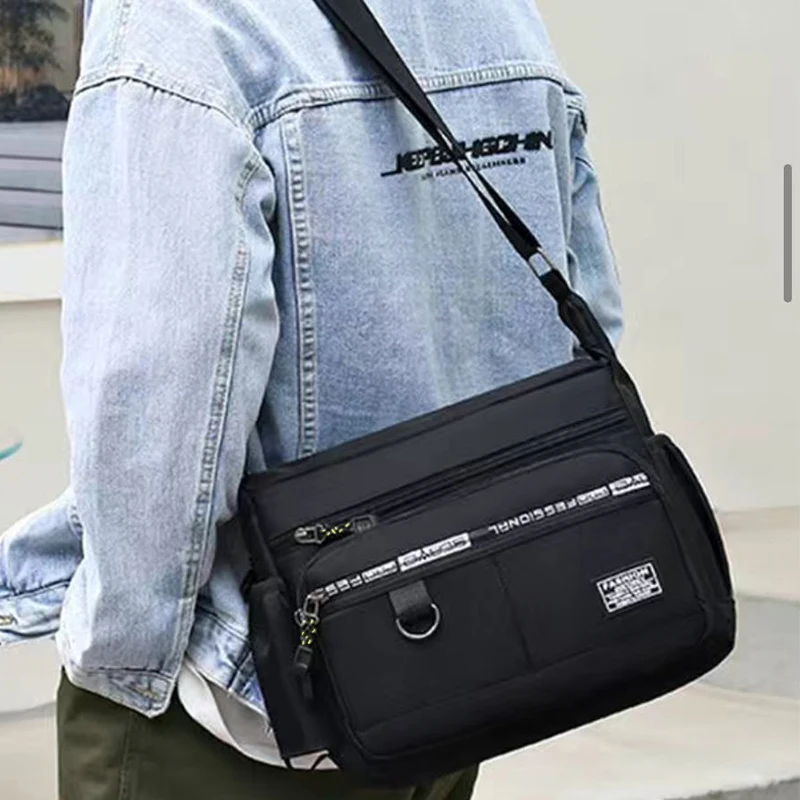 Borsa a tracolla da uomo con tasche multistrato, tracolla regolabile, borsa business a spalla singola