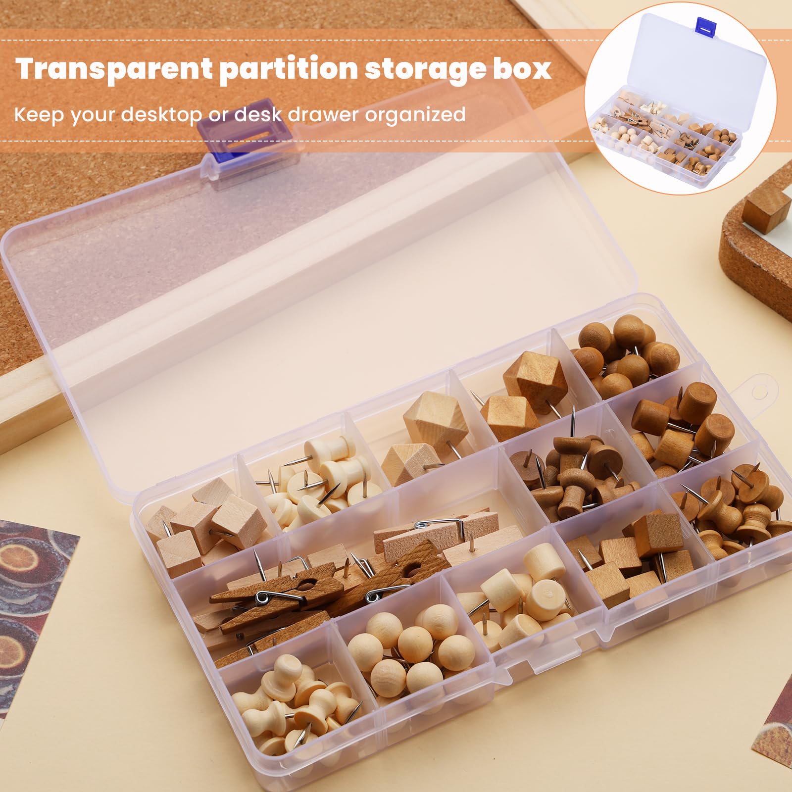 114//118/180/270Pcs 7 Style Wooden Push Pin Decorative Thumb Tack for Cork Board Document Drawing Office Classroom Home Craft