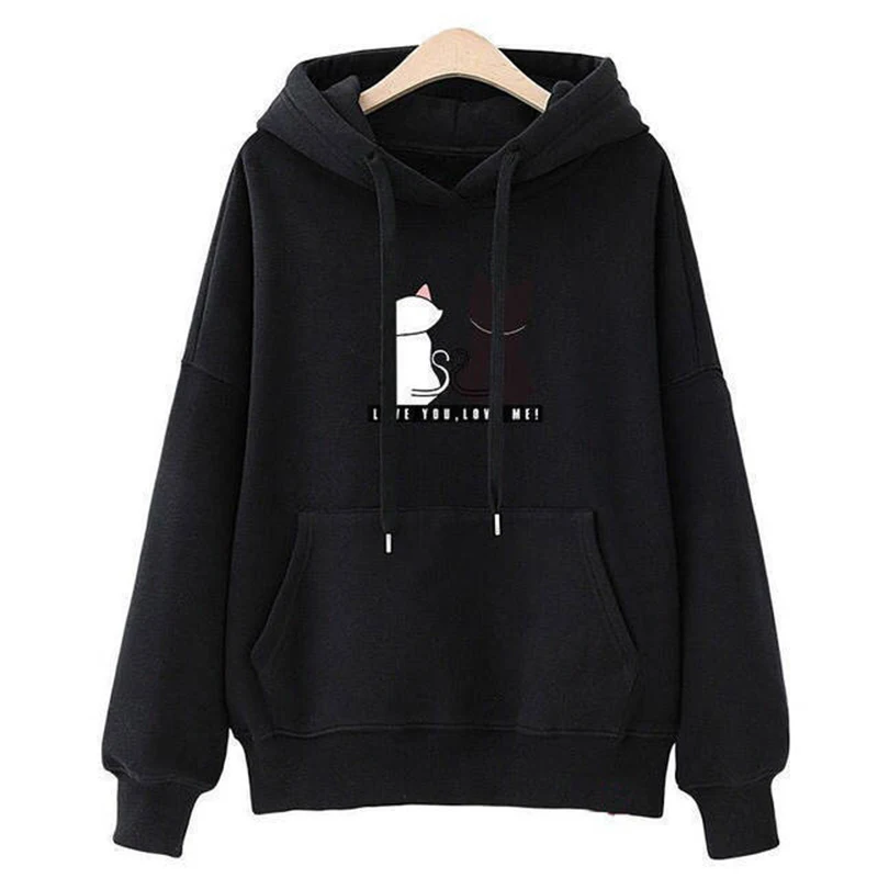 Sudadera con capucha de otoño 2024, Sudadera con capucha informal para mujer, Sudadera con capucha creativa, ropa de calle a juego, sudadera con monograma con patrón de gato bonito CYXX077