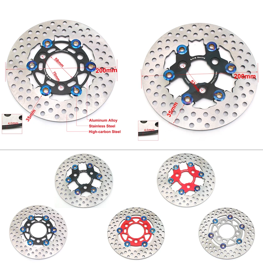 RPM Caliper Motorcycle Disc Rotor Brake Caliper 82mm Pitching Universal 200mm 220mm Disc Floating Rotor with Adapter Bracket