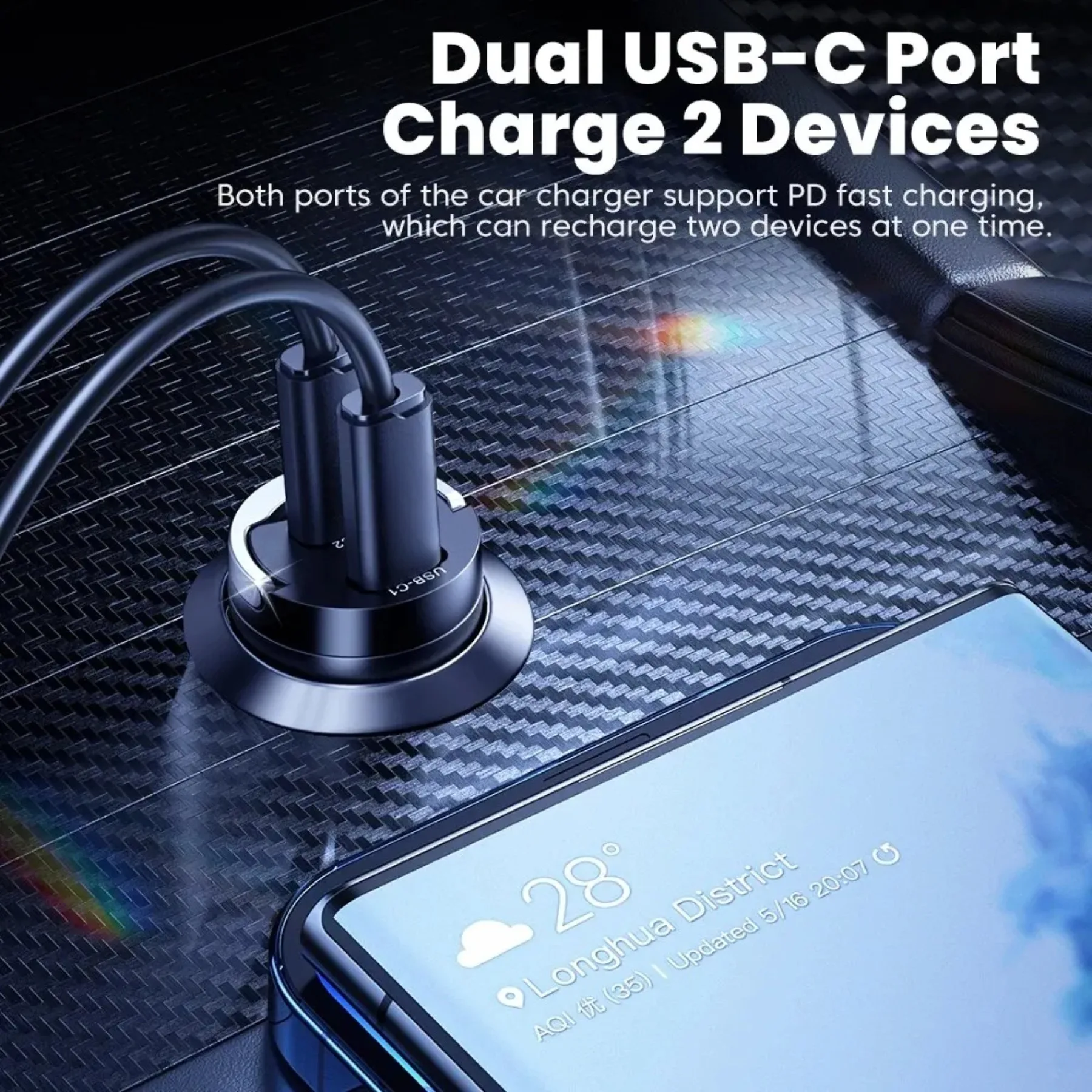Mini PD 45W Carregador de carro Pull Ring Carregamento rápido USB C Adaptador de carregador de telefone para iPhone 14 13 Pro Xiaomi Samsung Huawei