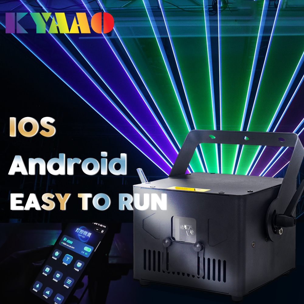 Nueva llegada aplicación IOS iluminación de escenario de discoteca 8W 5W 3W dispositivo Andriod Dmx para boda fiesta en casa proyector láser de animación 3D
