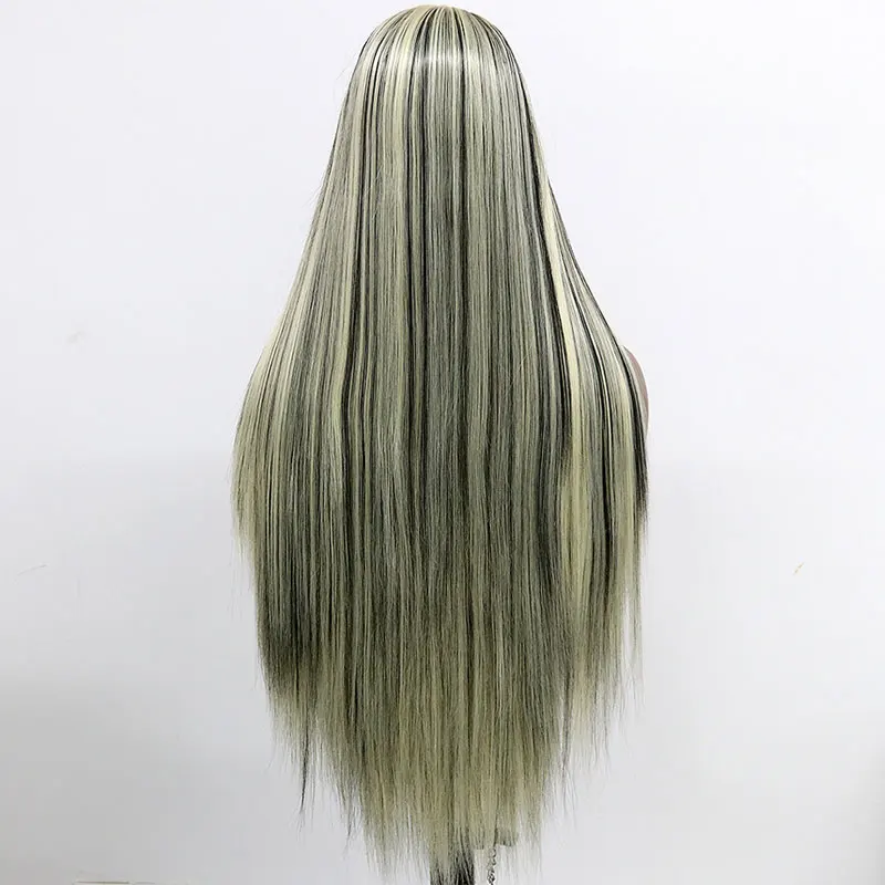 Rubio negro Color sintético 13X4 encaje frontal recto peluca resistente al calor Drag Queen pelucas de Cosplay para mujeres negras prearrancadas