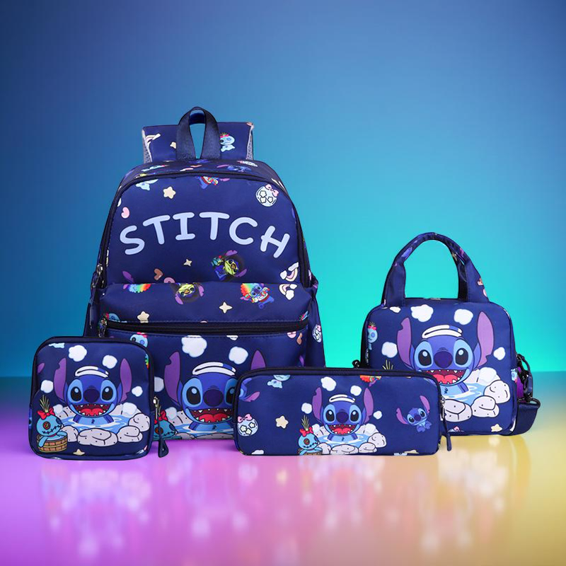 4pcs 스티치 배낭, 필통, 숄더백, 지갑 세트, 스티치 및 엔젤 학교 가방, 캐주얼 학생 여행 데이팟, 선물