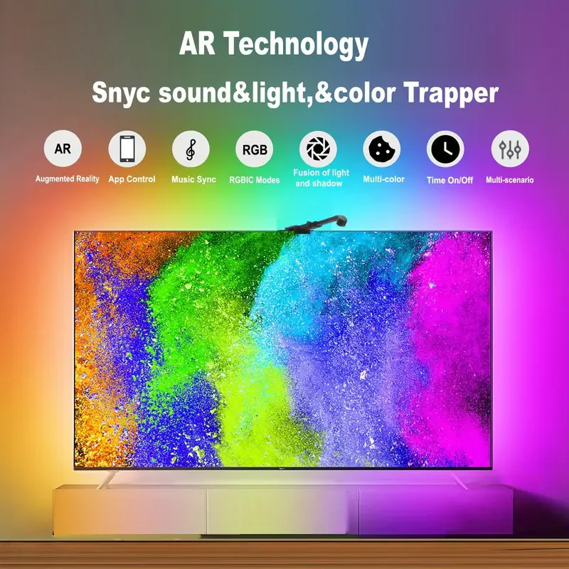Tira de retroiluminación LED RGBIC para TV con Sensor de selección de Color, sincronización de música, Control por aplicación de 55-75 pulgadas para iluminación de ambiente de sala de juegos