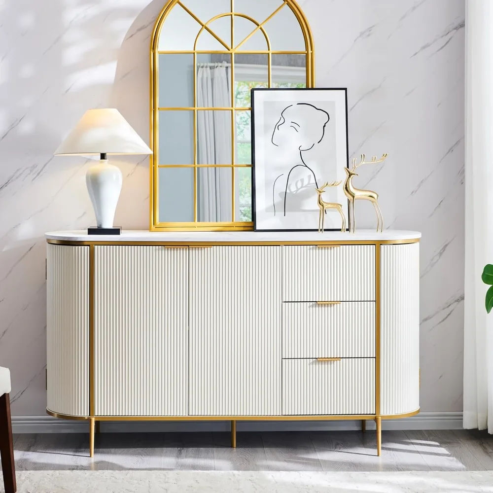 60" Buffet Table Coffee Bar Wine Bar Storage Console Cabinet, Accent Table for Dining Room, Living Room, Wine Rack Cabinet