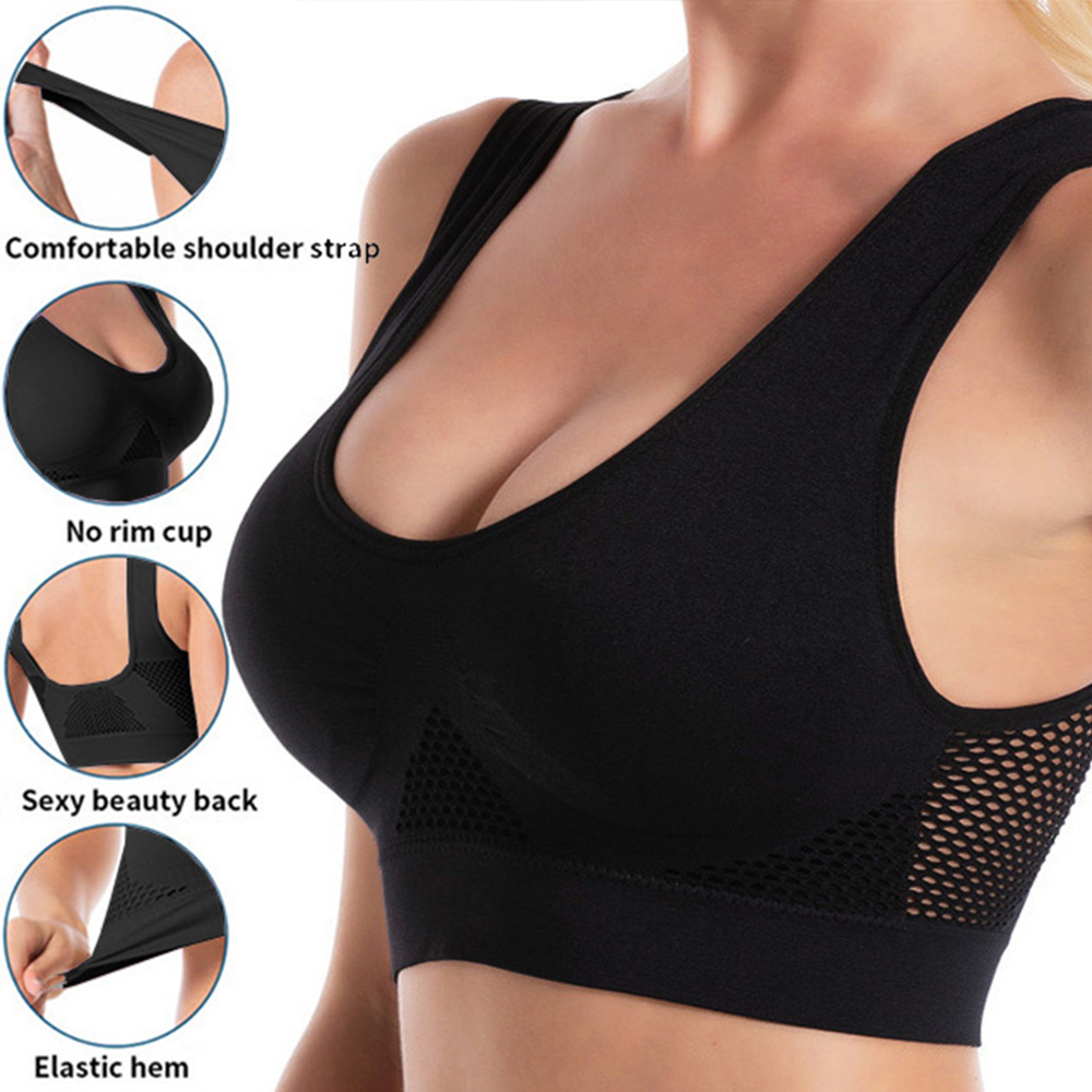 Sujetadores deportivos de malla sin costuras para mujer, ropa interior para Fitness, gimnasio, correr, sujetador a prueba de golpes, Top corto inalámbrico de talla grande 6XL, sujetador de Yoga transpirable