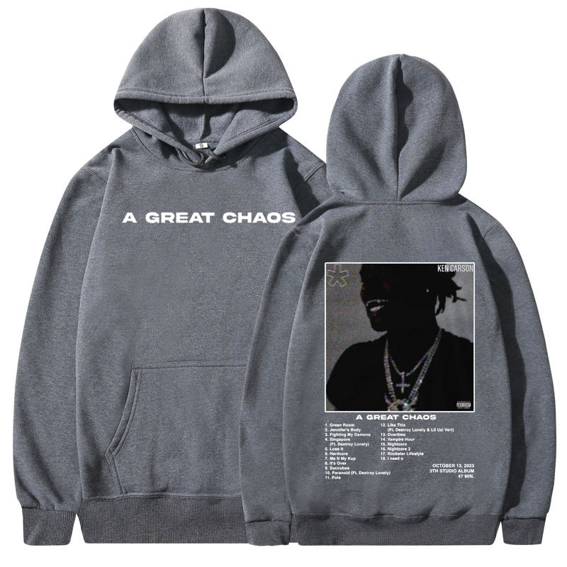 랩퍼 Ken Carson A Great Chaos 앨범 후드 남성 여성 패션 하라주쿠 스웨터 캐주얼 루즈 오버 사이즈 풀오버 streetwear