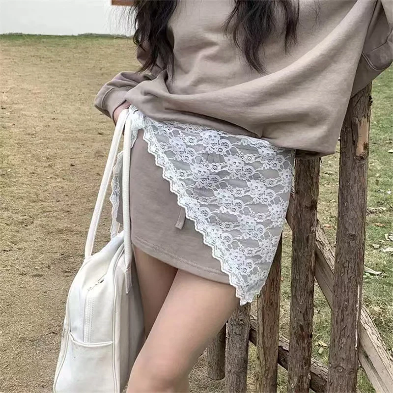 Falda corta triangular 2 en 1, media falda, cortina a tope, delantal con adornos de encaje, encaje suave apilado, estilo Ins, pañuelo para la cabeza coreano de primavera