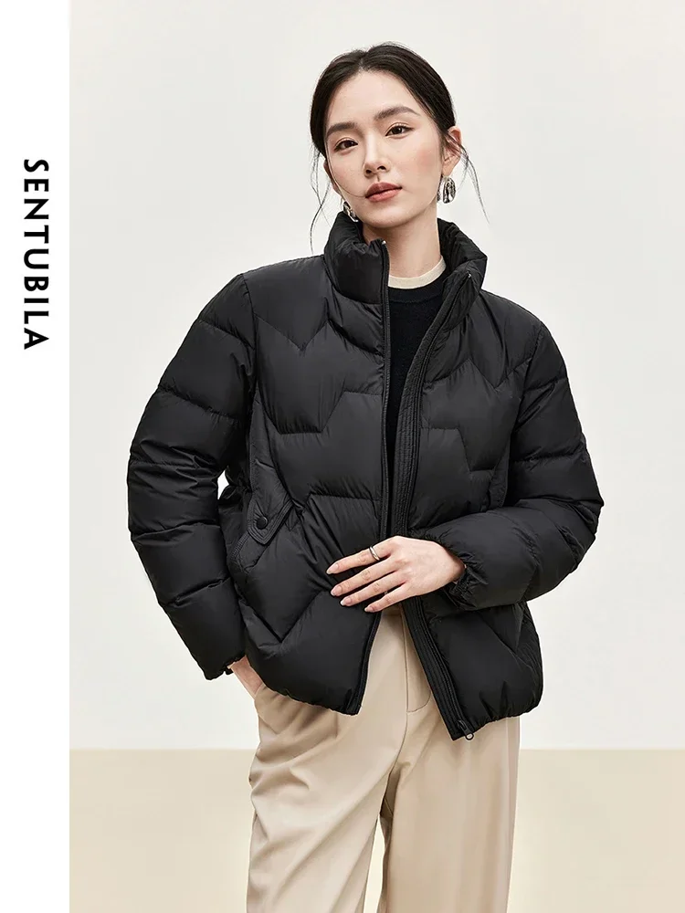 Sentugama-女性用ショートダウンフグジャケット、ダックダウンコート、軽量、スタンドネック、ジッパー、女性用衣類、冬、w44y56637,2024