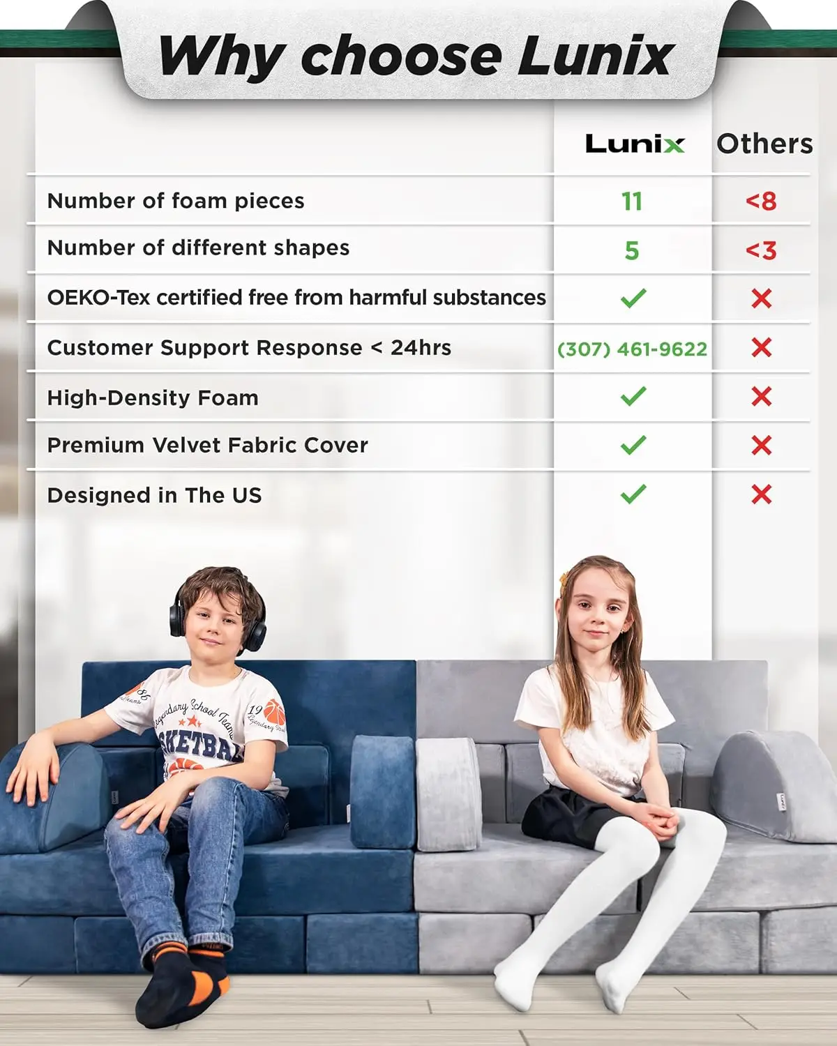 11pcs Modular Kids Play Couch, Child Sectional Sofa, Fortplay Bedroom and Playroom Furniture for Toddlers, Convertible Foam
