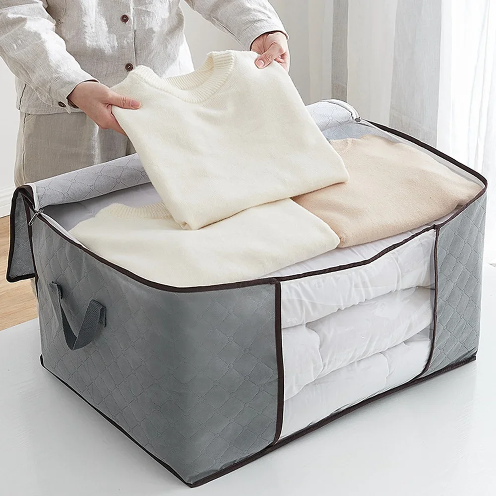 Saco de armazenamento de colcha grande capacidade umidade em movimento guarda-roupa caixa de armazenamento gavetas para roupas dobrável saco suporte cabide pendurar grandes sacos