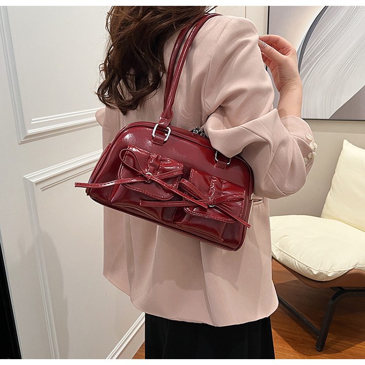 Bolso Baguette De moda para Mujer, bandolera De hombro con lazo De especias, Bolso De mano