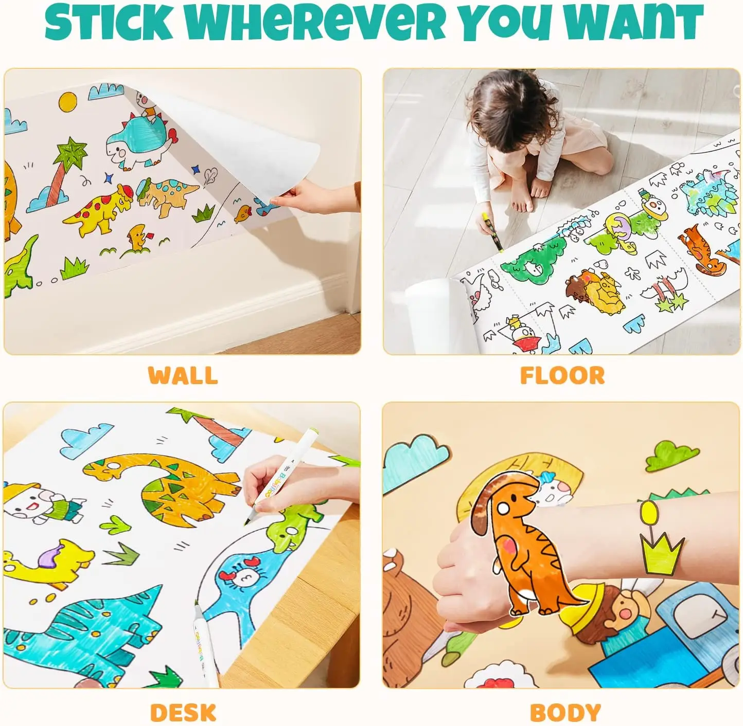 เด็กระบายสีกระดาษม้วนสําหรับเด็กเด็กวาดม้วนวาดบนพื้น DIY ภาพวาดสีบรรจุกระดาษ
