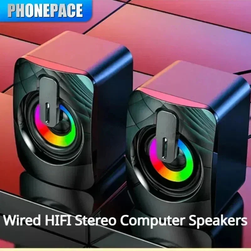 PHONEPACE A2 Computer Loudspeaker Stereo Sound With Microphone 3.5mm AUX Home Office PC Speaker for Macbook Desktop Notebook