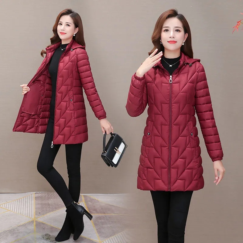 Chaqueta acolchada de algodón con capucha para mujer, Parkas largas gruesas y cálidas, abrigos de nieve para mujer, abrigo 6XL, invierno, 2022