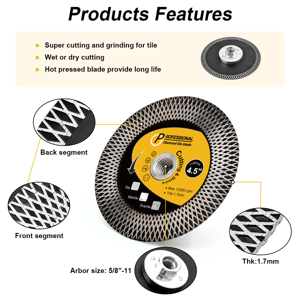 115mm-125mm 슈퍼 타일 블레이드 터보 도자기 다이아몬드 디스크 절단 및 세라믹 도자기 타일 화강암 Marbe 연삭