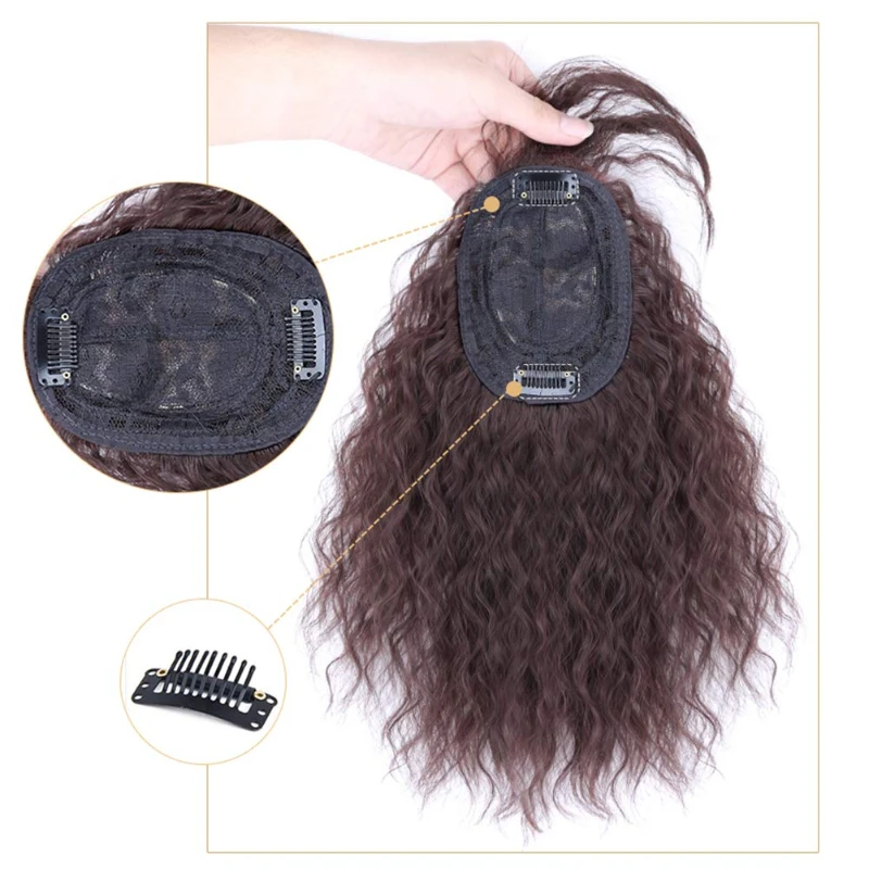 フリンズクリップ付きフルヘッドウェアカーリートッパー、ゴム製ヘアピース、ダウンロード用ヘアピース、毎日の使用、ファッション、35cm