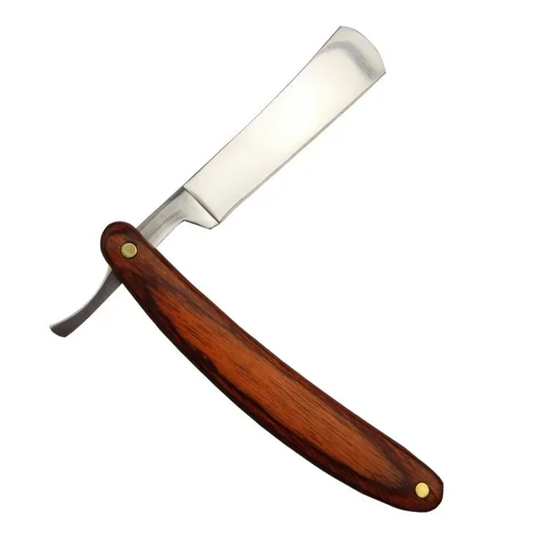 Kit de cuchillo de afeitar antiguo plegable Vintage con mango de madera, maquinilla de afeitar de peluquero de acero inoxidable, herramienta de regalo de cocina para depilación de borde recto