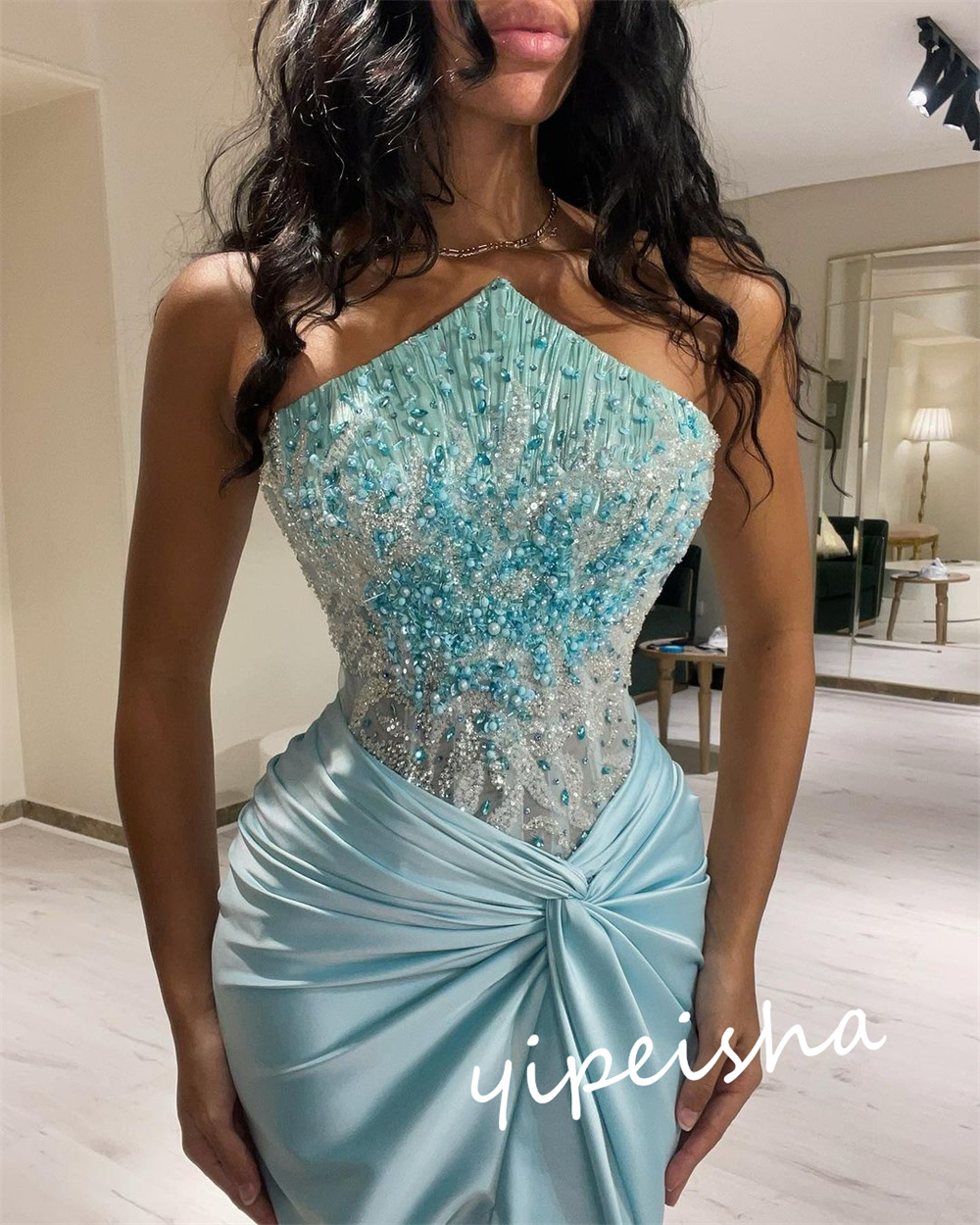 Customized Classic Modern Style Formal Evening Strapless Mermaid Beadings Bespoke Occasion  Prom Dresses