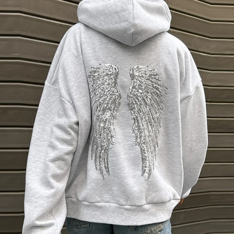 Chaqueta con capucha y alas de Ángel con lentejuelas brillantes para mujer, pantalón de manga larga, Jersey informal holgado con capucha, prendas de vestir de otoño 2025, señora nueva Y2K