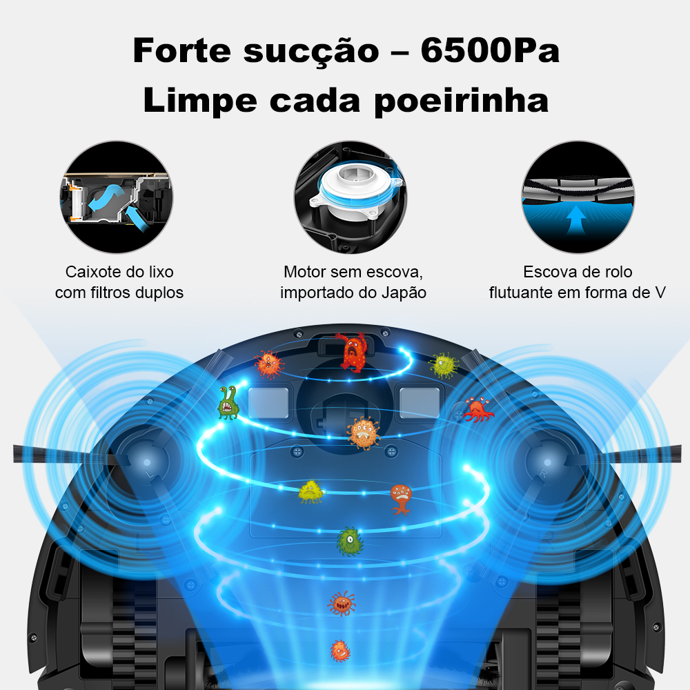 ( Código promocional: BR2020) Robô aspirador de pó Liectroux/Lilin XR500 , Sistema Lidar Laser LDS, vários andares mapas, zona de limpeza, área restrita configuração para casa tapete lavagem,Voz em português,6500Pa