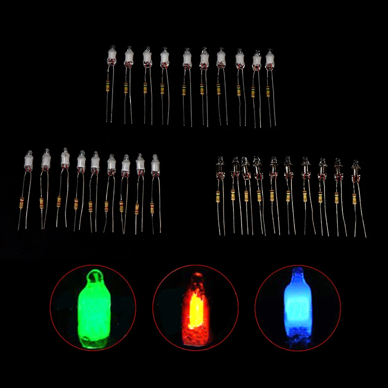 Żarówki do lampy neonowa 10 szt. 4*10mm 5*13mm główny wskaźnik zasilania z rezystancją 220V czerwony/niebieski/zielony