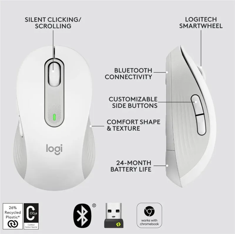 Logitech M650 / M650L Wireless Bluetooth Mouse Silent Office Laptop Mice For PC/Mac/Multi-Device Right Hand Mouse