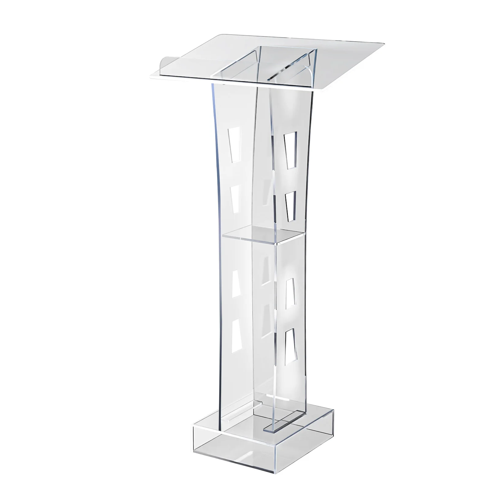 Pódio de acrílico com luz LED azul 43,3 pol. Suporte de púlpito transparente Igrejas Pódio de escritório 60x40 cm
