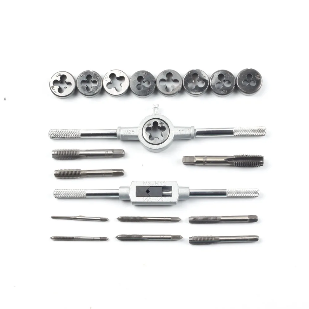 Multifunction Tap and Die Set 8/12/20Pcs M3-M12Metric Screw Thread Plugs Hand Screw Taps Straight Taper Tapping and Thread Tools