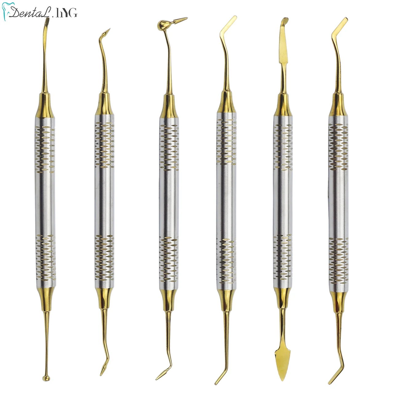 6Pcs/Kit Dental Composite Resin Filling Spatulas Double Head Titanium Plated Head Fill Restoration Set Dentist Accessories Tool