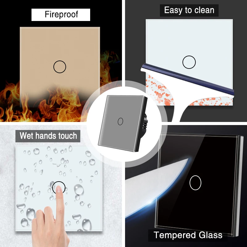 Ubaro ue/reino unido padrão cristal vidro temperado painel de parede luz interruptor toque led indicador sensor botão elétrico 1/2/3gang 220v