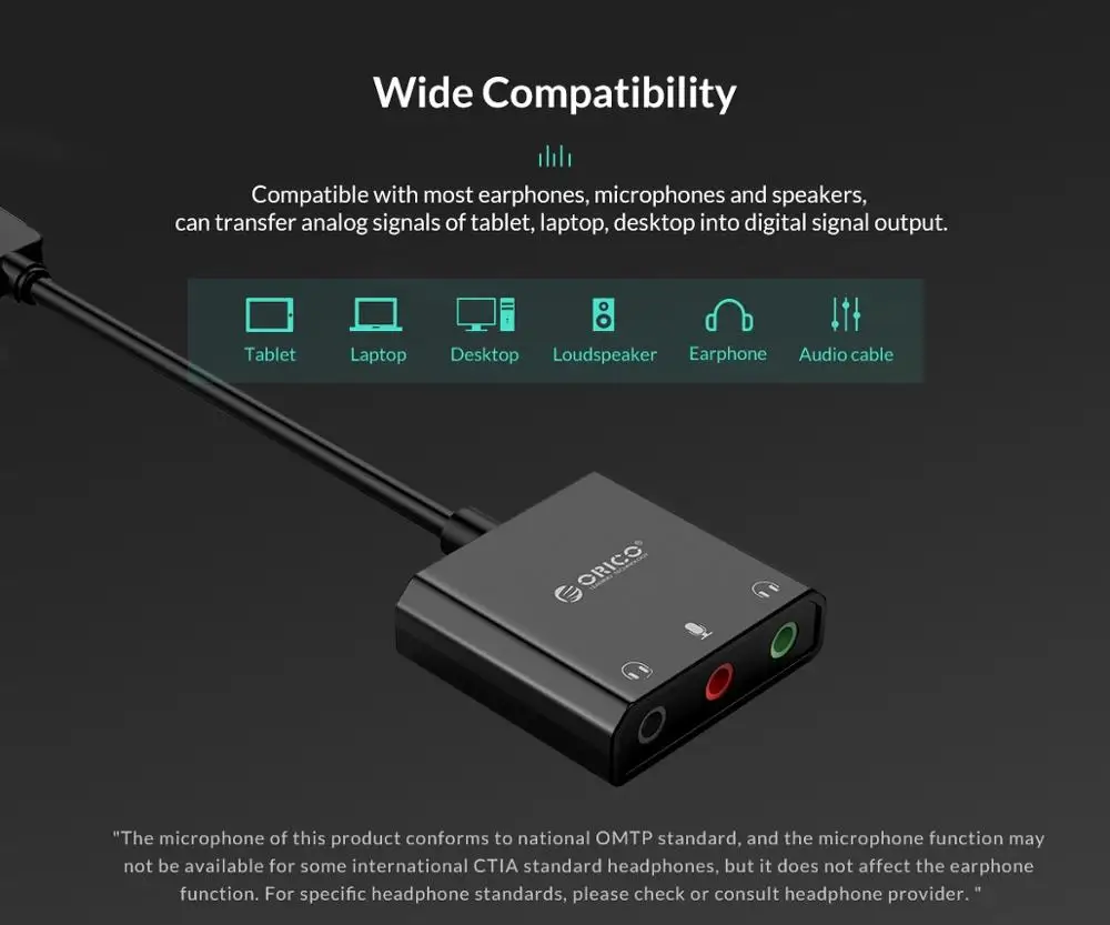 SC2 ORICO การ์ดเสียง USB ภายนอก3.5MM สายเคเบิลอะแดปเตอร์การปรับระดับเสียงไดรเวอร์ฟรีไมโครโฟนสเตอริโอชุดหูฟังลำโพง