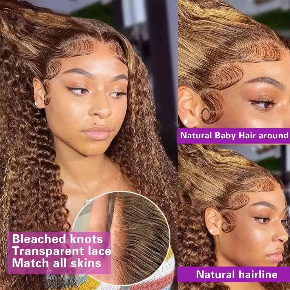 Deep Wave P4/27 Farbe lockige Perücken Dichte 13x4 HD transparente Spitze Front Mensch natürliche brasilia nische Haar Frontal Perücken